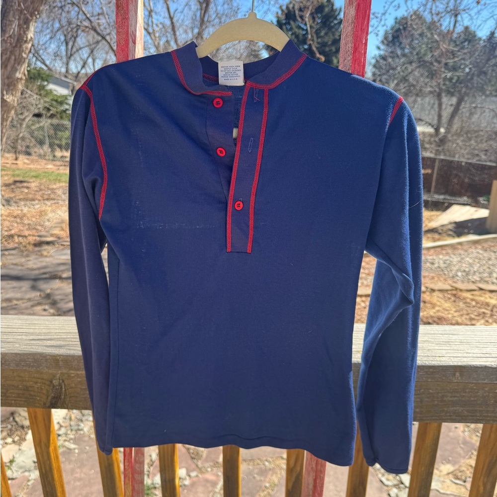 Vintage Navy Henley with Red Contrast Trim